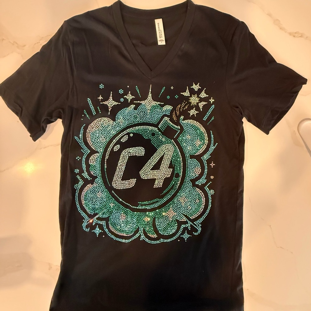 Bling Black V-Neck T-Shirt with C4 Graphic